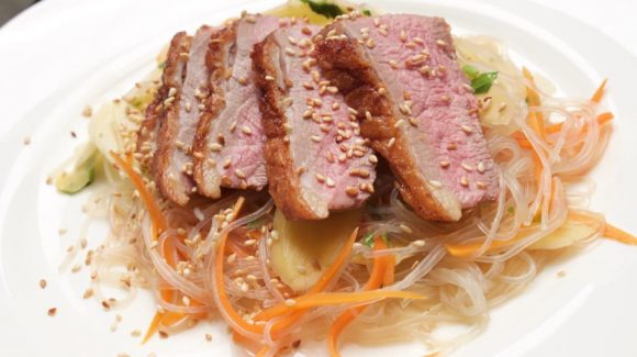 Refreshing and Exotic: Crispy Duck with Mango Glass-Noodle Salad