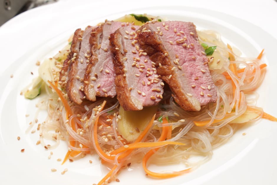 Refreshing and Exotic: Crispy Duck with Mango Glass-Noodle Salad