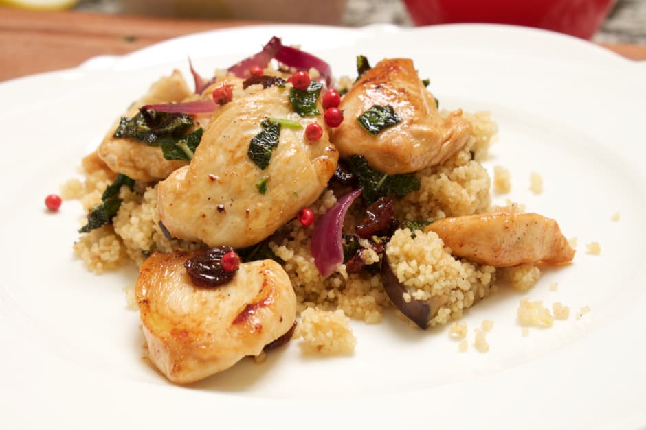 Heavenly scented Sage Chicken with Eggplant Couscous