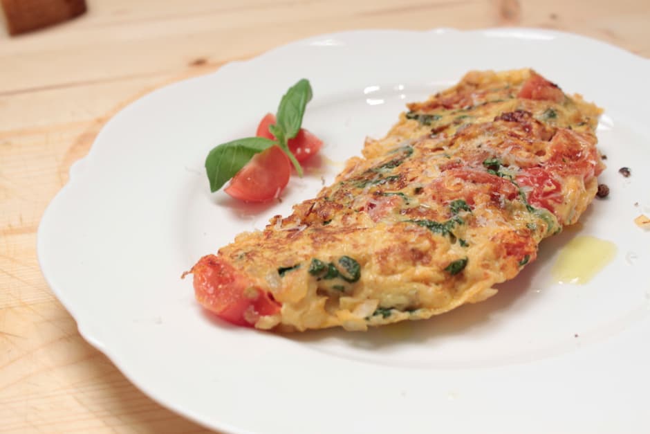 Omelette with Tomatoes, Basil and Cheese - Recipe with Video Instructions