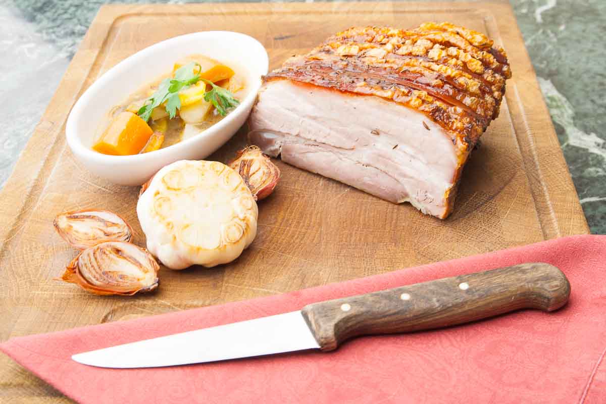 Roast pork traditionally with a crust