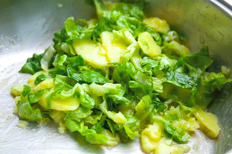 its a typical bavarian potato salad: potato salad combined with endives leaf salad