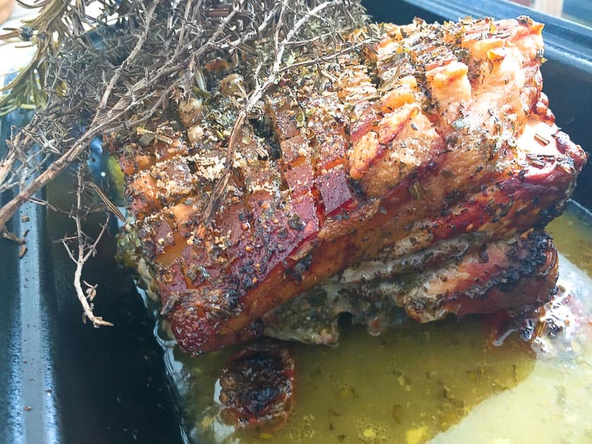 Roast pork with herbs after 70 minutes in the oven