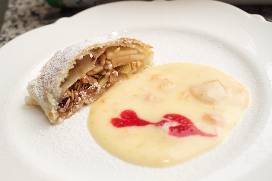 apple strudel nice arranged on the plate - the perfect dessert for a nice dinner party