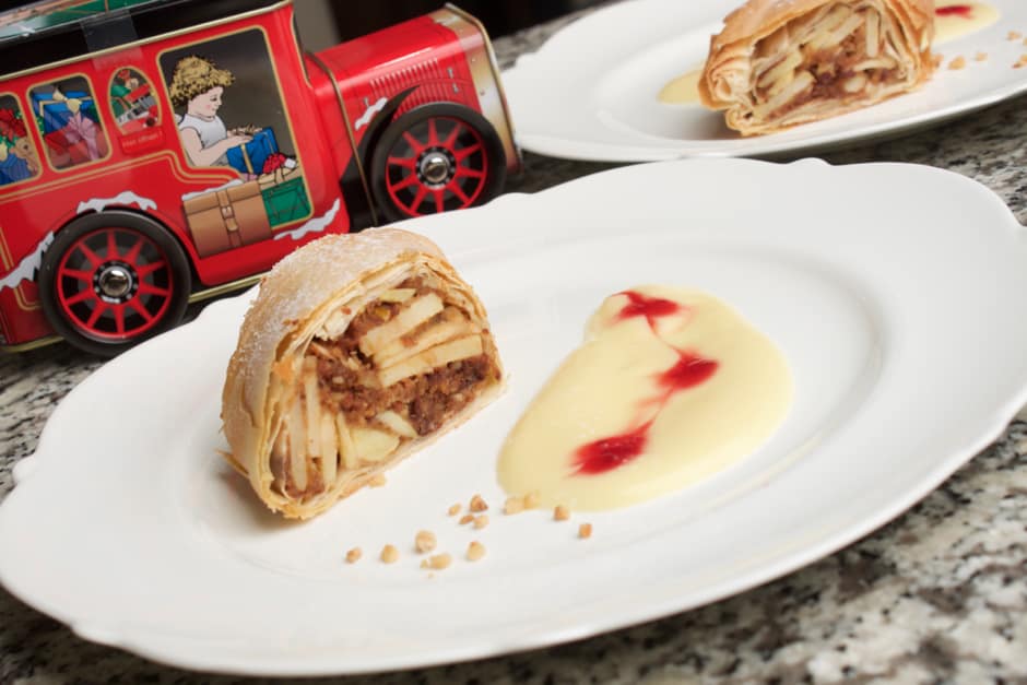 apple strudel with gingerbread a perfect dessert for christmas and a wonderful greeting from bavaria