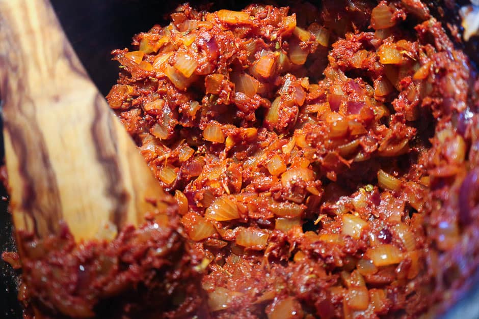 Deliciously prepared roasted onions, tomato paste and herbs, goulash base