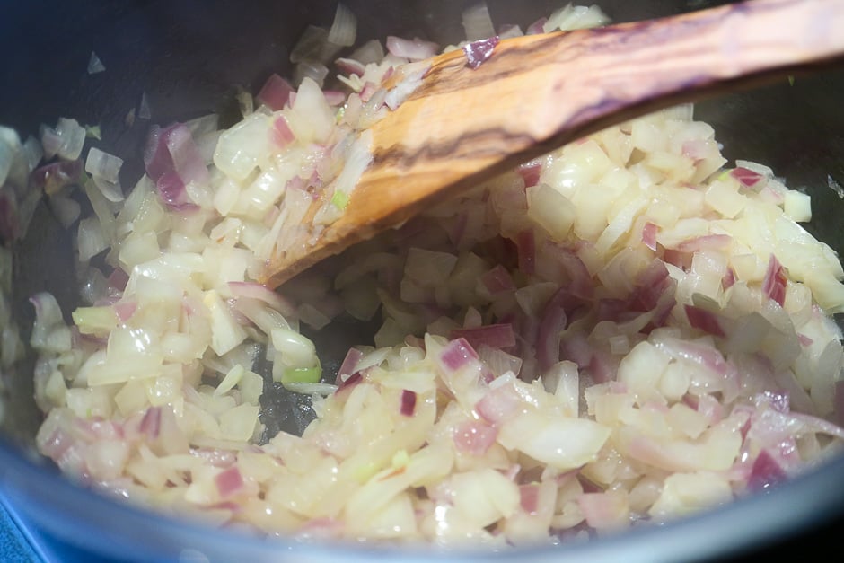 Sweat the onion until translucent for goulash