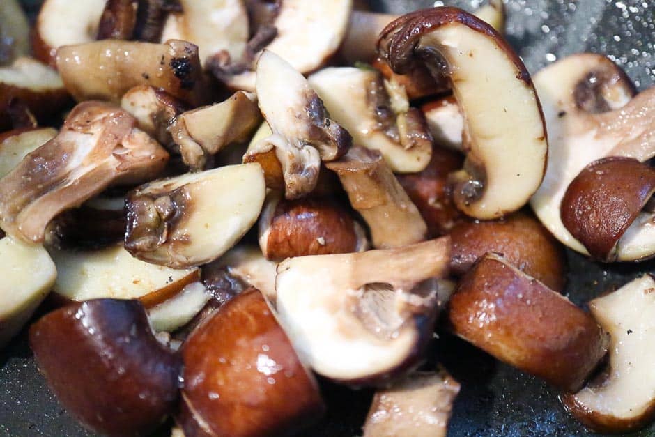 Mushrooms when frying in the pan