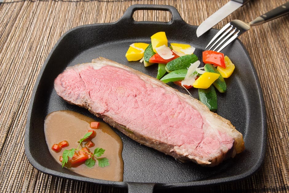 Roast beef served as a pink steak.