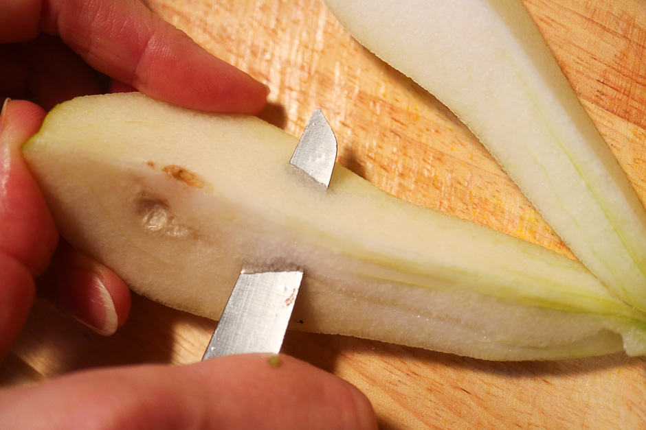 Cut out the pear core