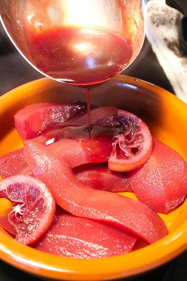 Cold pears and Cold red wine marinade