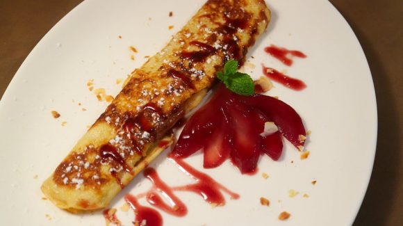 sweet pancake with red wine pear