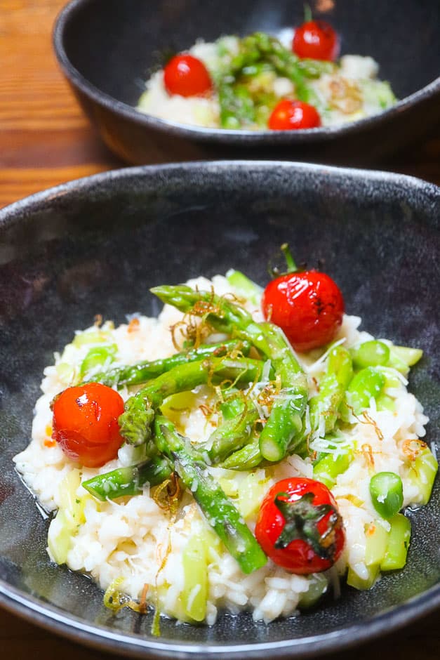 Asparagus risotto when serving.