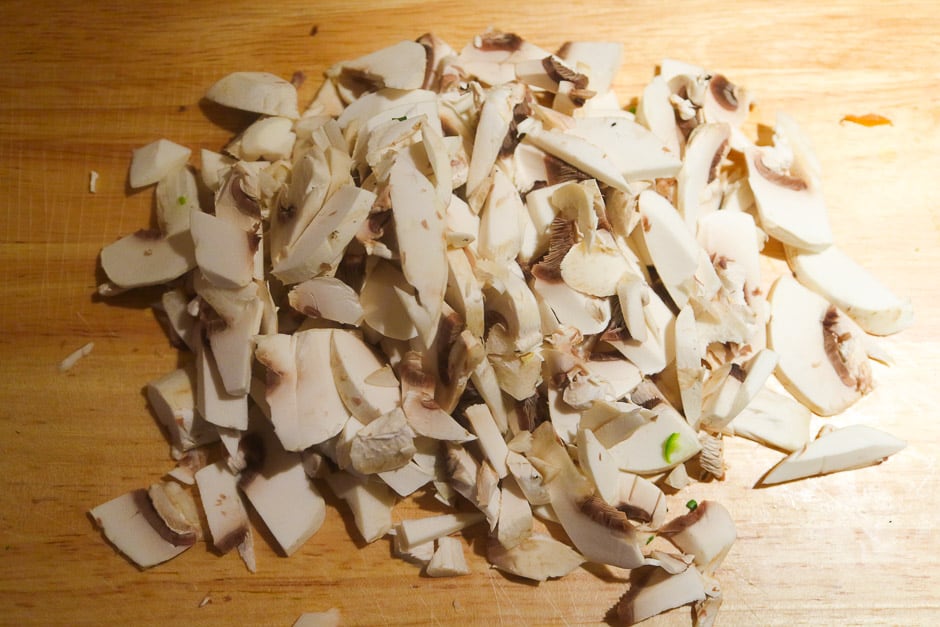 Cut and chop the mushrooms.