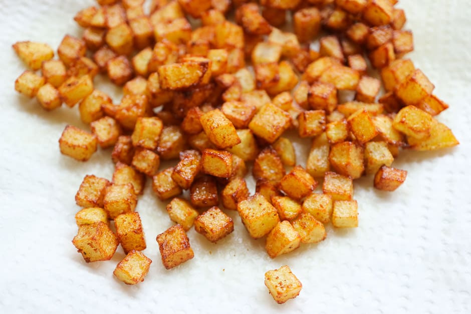 Diced potatoes deep fried close-up