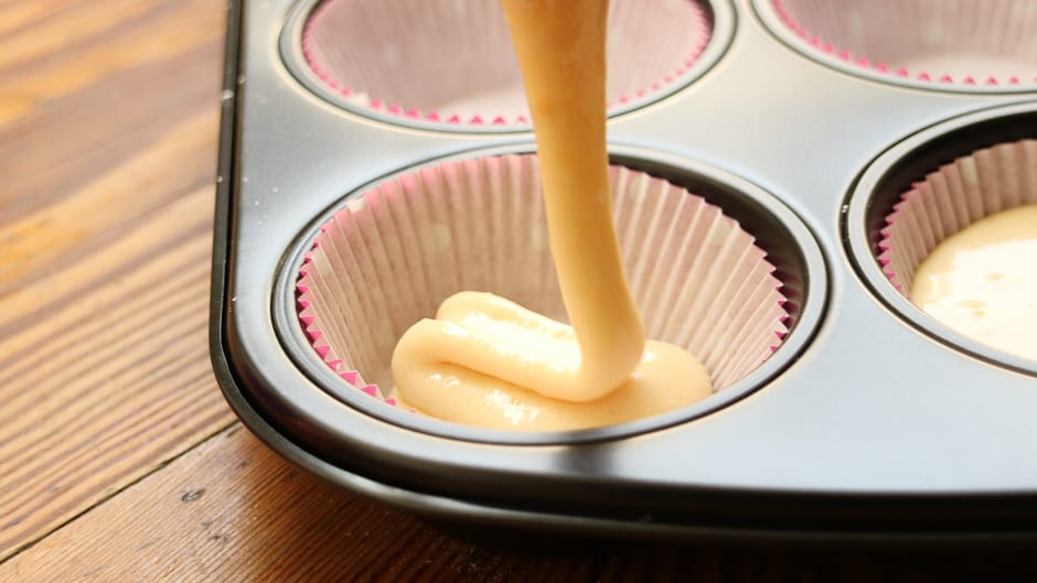 Pour in cupcakes batter