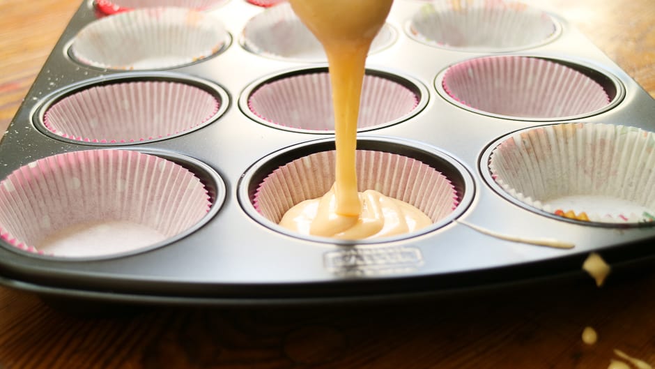 Pour in cupcakes batter.