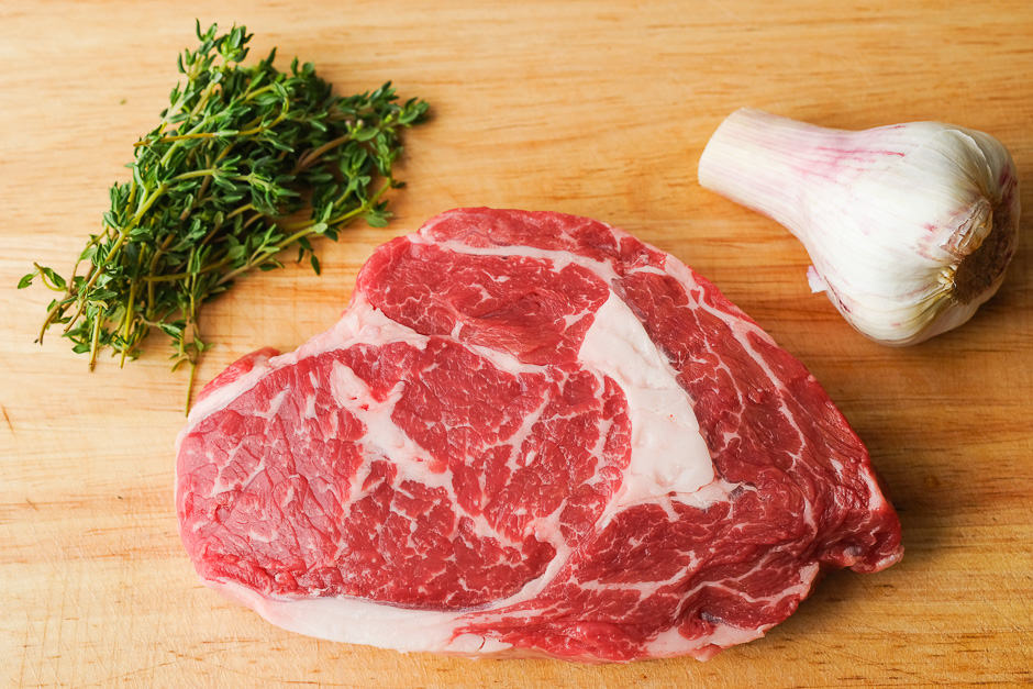Prepare rib eye steak for frying.