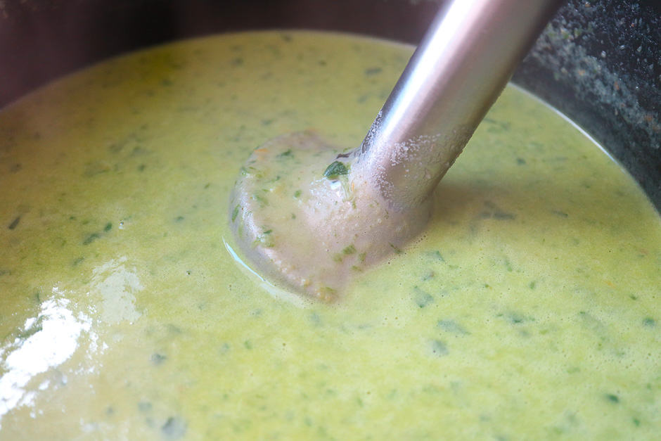Puree the wild garlic soup