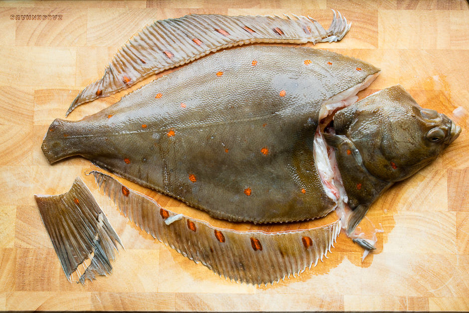Prepare whole plaice, severed head and severed fins.