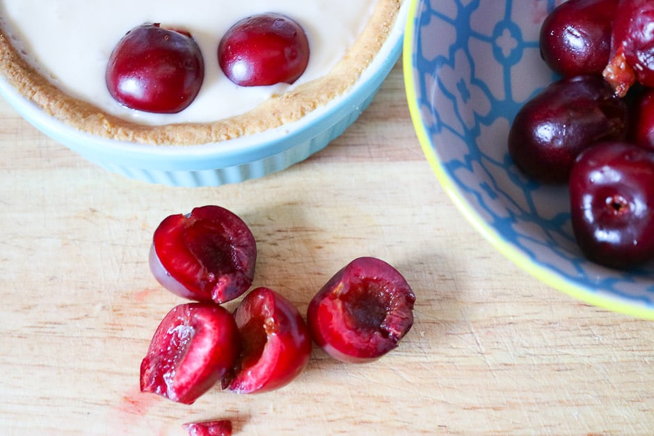 Halved cherries when pouring