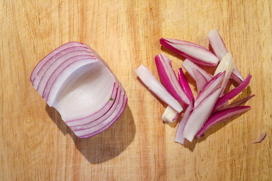 Cutting onion strips made easy.