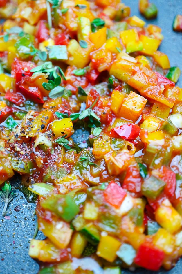 rataouille vegetables in the pan