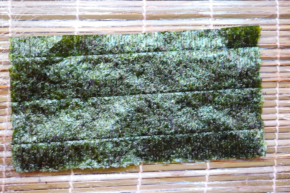 Nori sheet on a bamboo mat