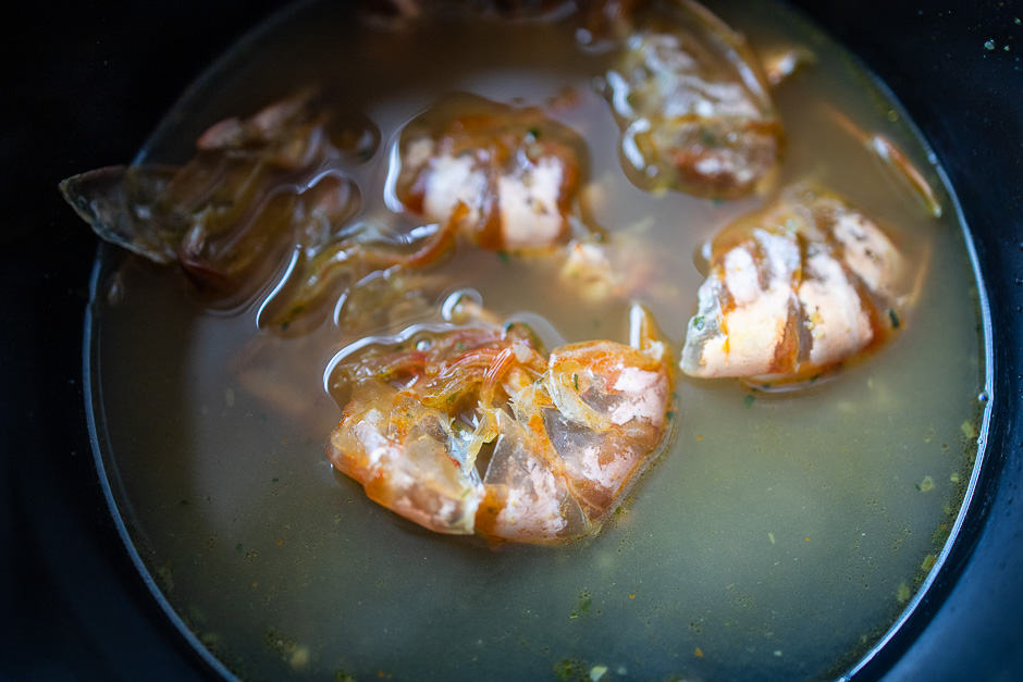 Shrimp shells in the broth
