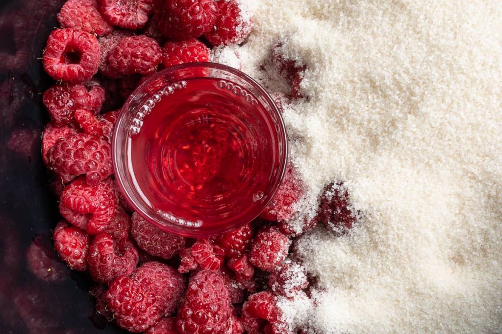 Raspberries, preserving sugar, Cointreau