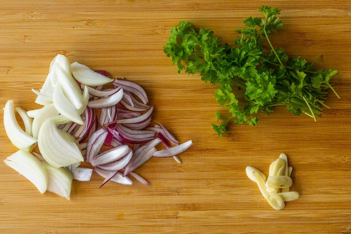 Onion, parsley, garlic