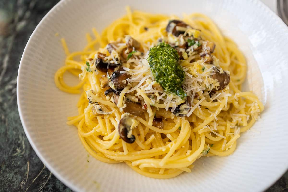 Spaghetti Carbonara vegetarian, Recipe for without Bacon Pasta
