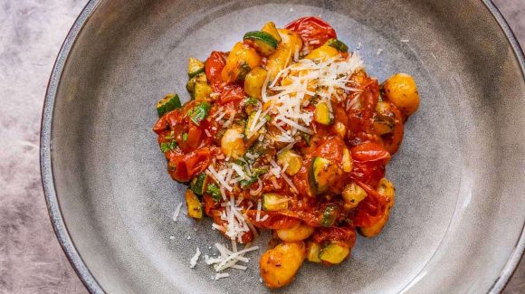 Gnocchi with tomato sauce on the plate