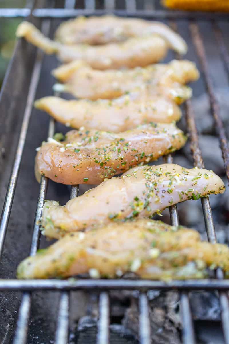 marinated chicken on the grill