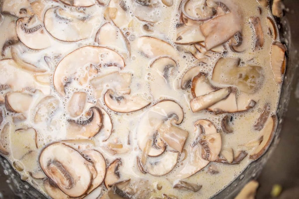 Fresh mushrooms in the soup