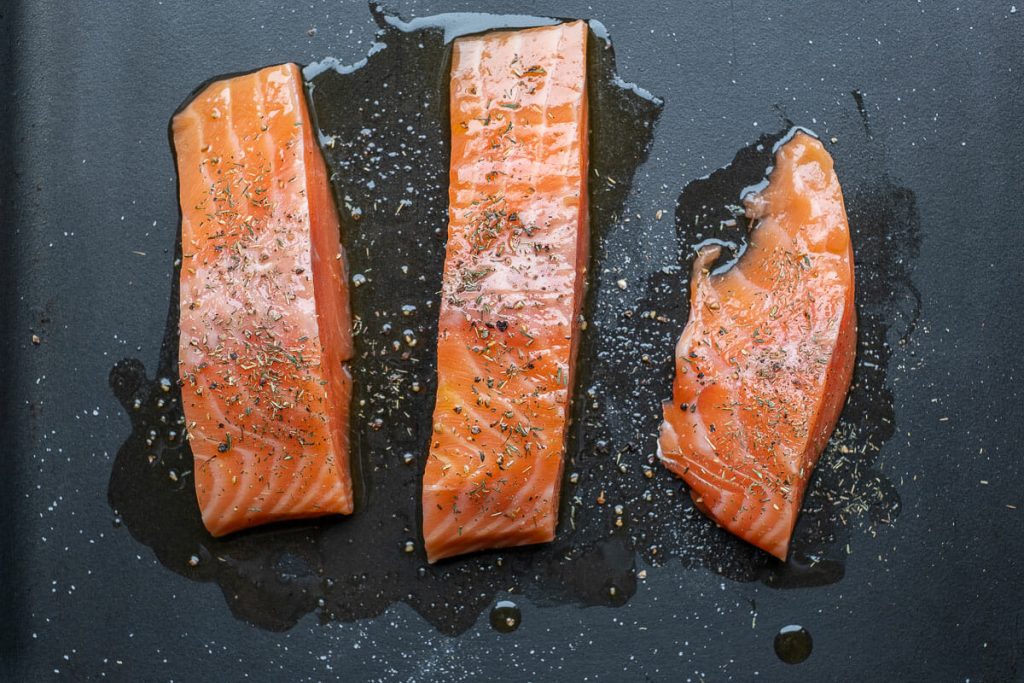Salmon fillet raw seasoned