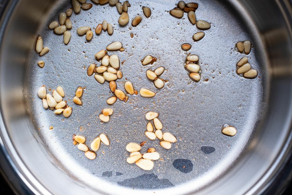Pine nuts in the pan