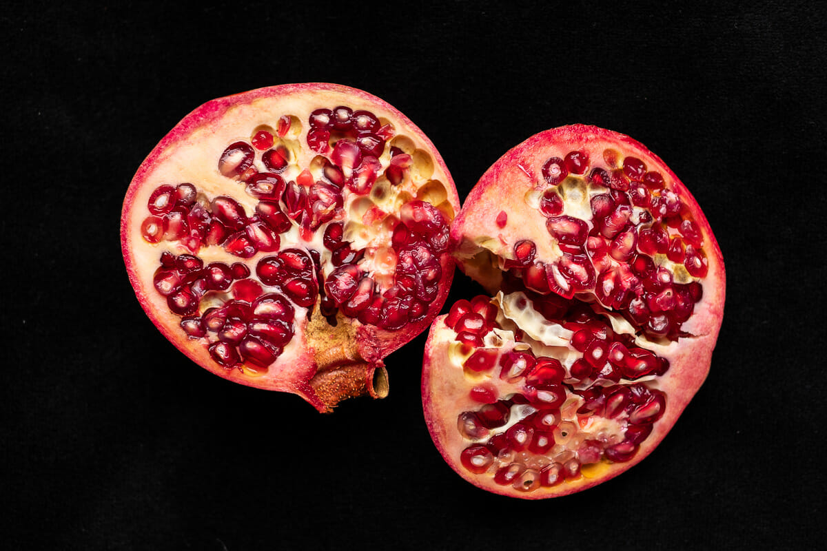 Halved pomegranate