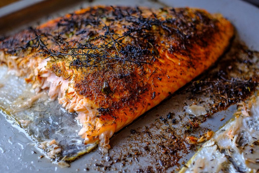 grilled salmon fillet cut