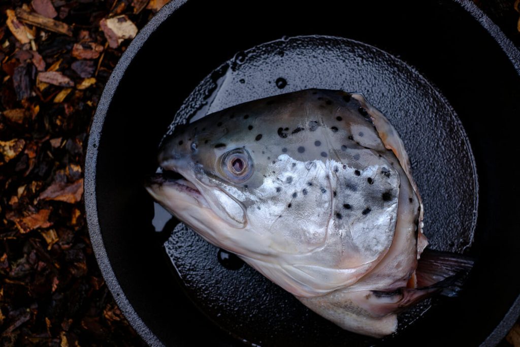 Salmon head in the pot