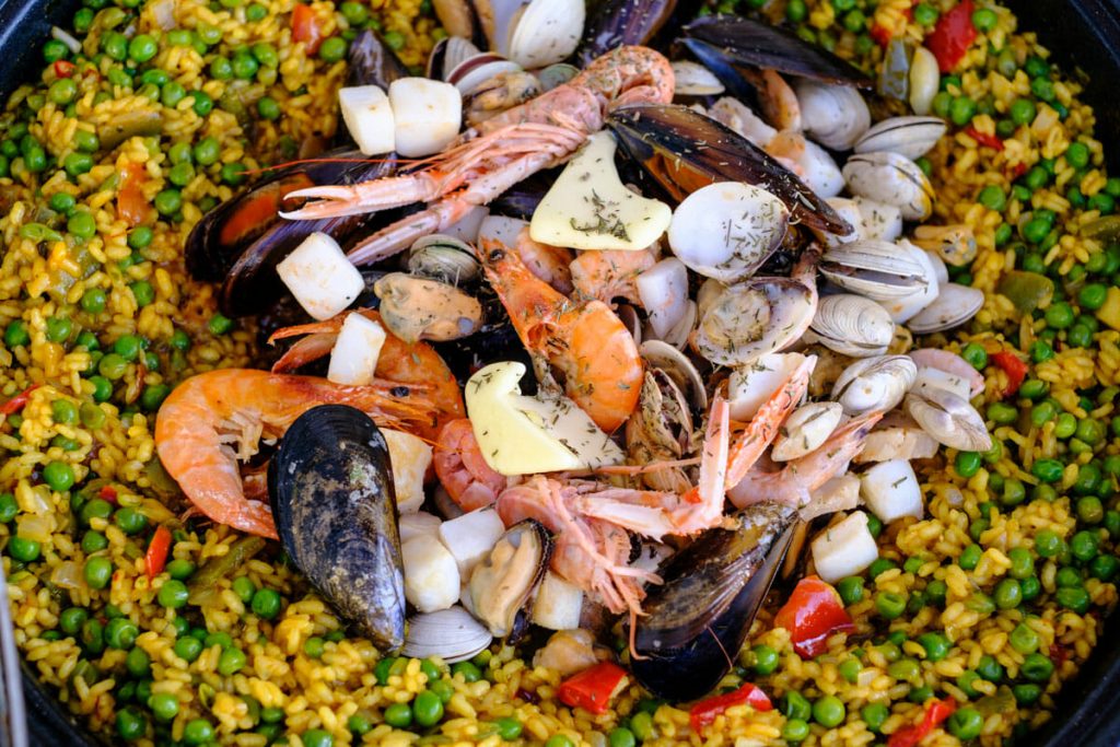 Seafood on paella rice