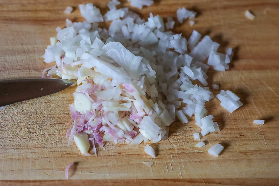 Cut onions and garlic