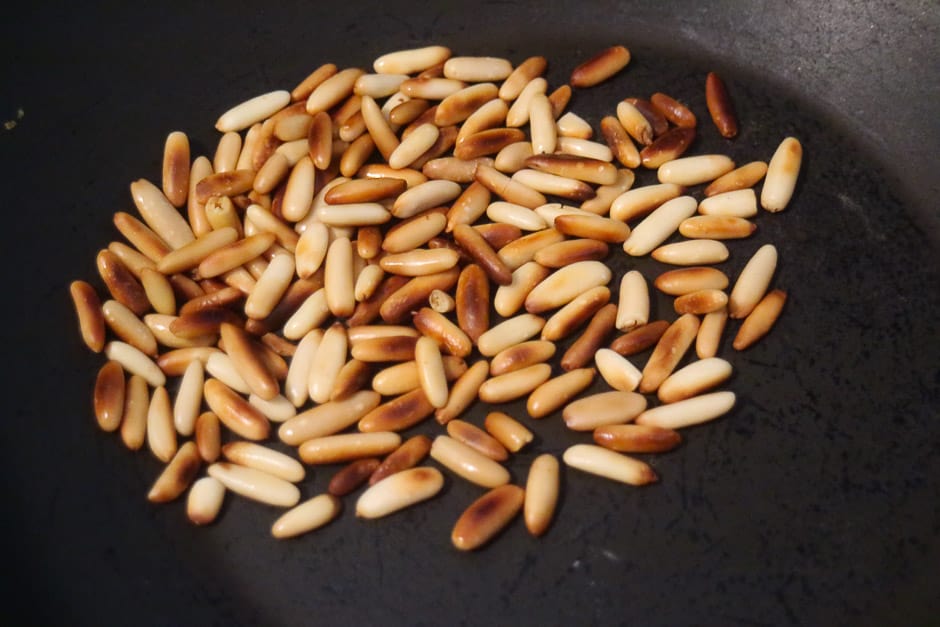 Roasted pine nuts in the pan