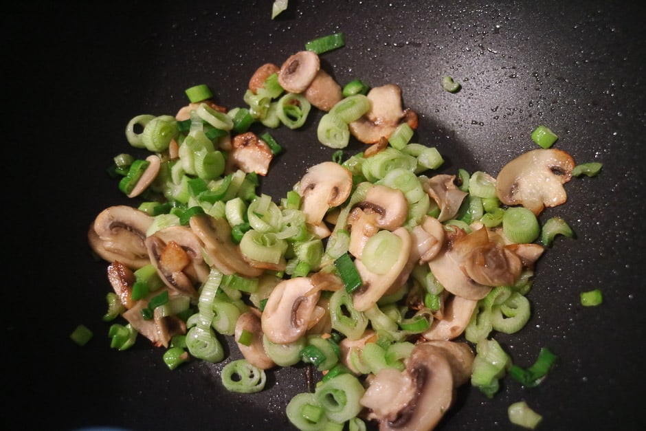 Vegetables for the sauce, sweated onions and mushrooms