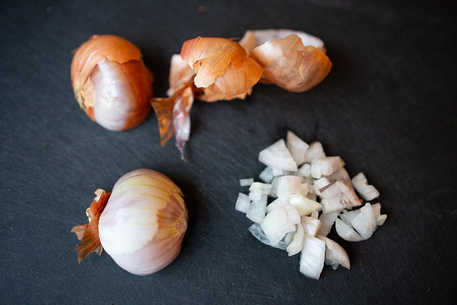 Finely dice shallots