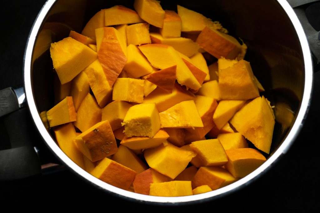 Pumpkin pieces in a pot