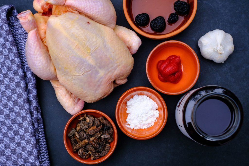Ingredients roast chicken with morel sauce