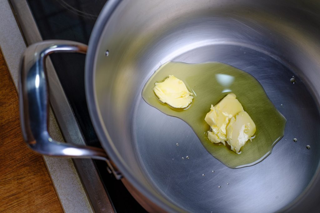 butter and oil in the saucepan