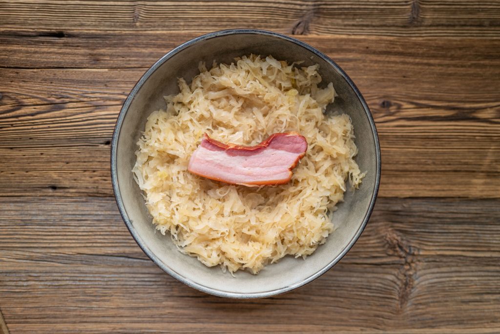 Sauerkraut closeup with bacon
