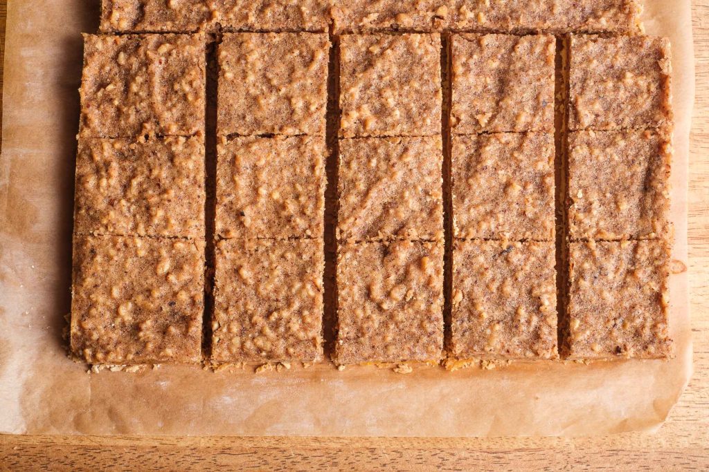 Cut squares out of the nut corners of the cake